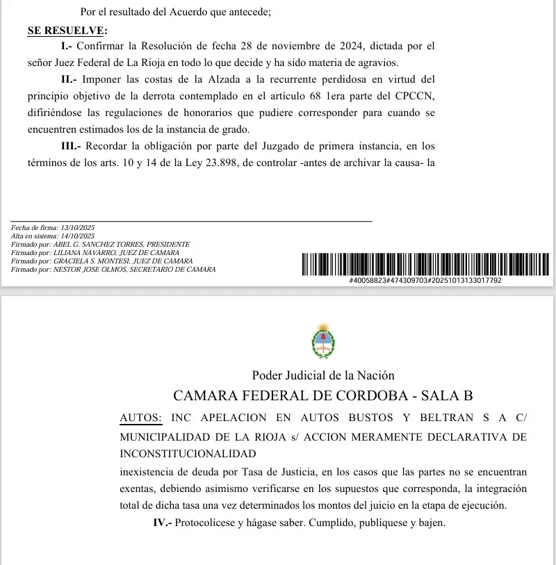 La Cámara Federal frena el cobro de tasa a empresas de alimentos en La Rioja