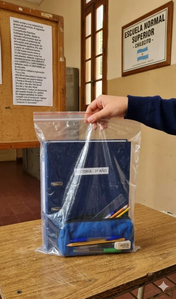 Protocolo de seguridad en la Escuela Normal de Chilecito: mochilas quedan afuera