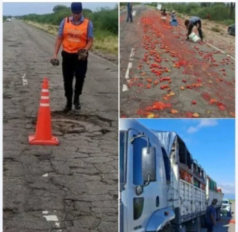 Ruta 141 afectada: camión vuelca y deja esparcidos tomates cerca de Chepes